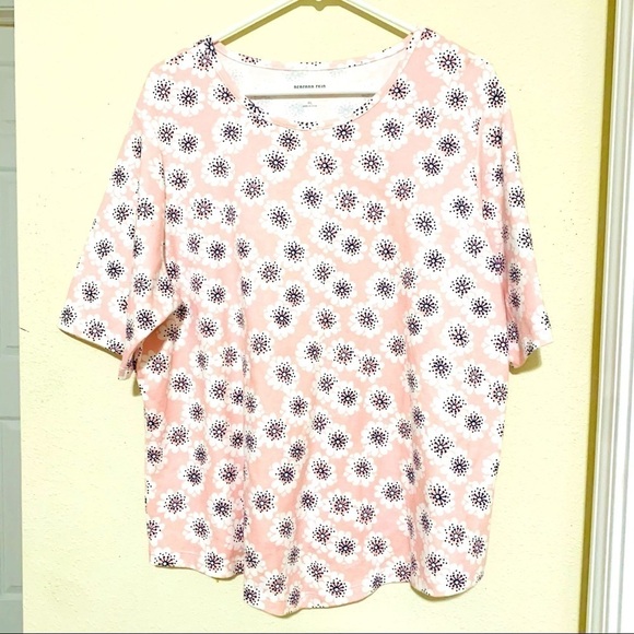 BEDFORD FAIR•pink flower print short sleeve top XL - Picture 1 of 5